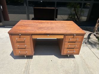1960s Vintage Alma Mid Century Walnut Executive Tanker Desk
