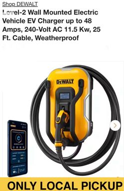 🔋 DEWALT Level-2 Wall Mounted Electric Vehicle EV Charger up to 48 Amps, 240-Volt AC 11.5 Kw, 25 Ft. Cable, Weatherproof #Ev048