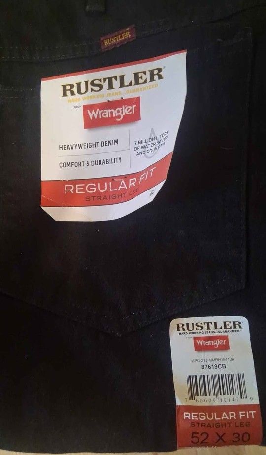 Wrangler Rustler Mens Regular Fit Black Denim Jeans