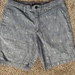 Banana Republic Aiden Flat Front Chino shorts Sailboat/Anchors Blue Mens 33