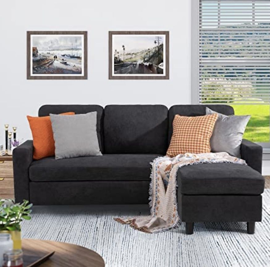 Convertible Sectional Couch, 3-seat L-Shaped Wide Reversible Couch with Modern Linen Fabric