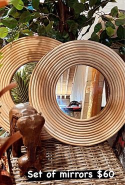 Rattan mirror set