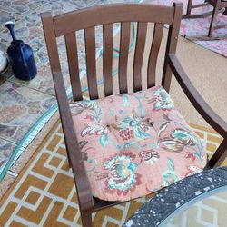 Table, 4 Wood Chairs With Cushions