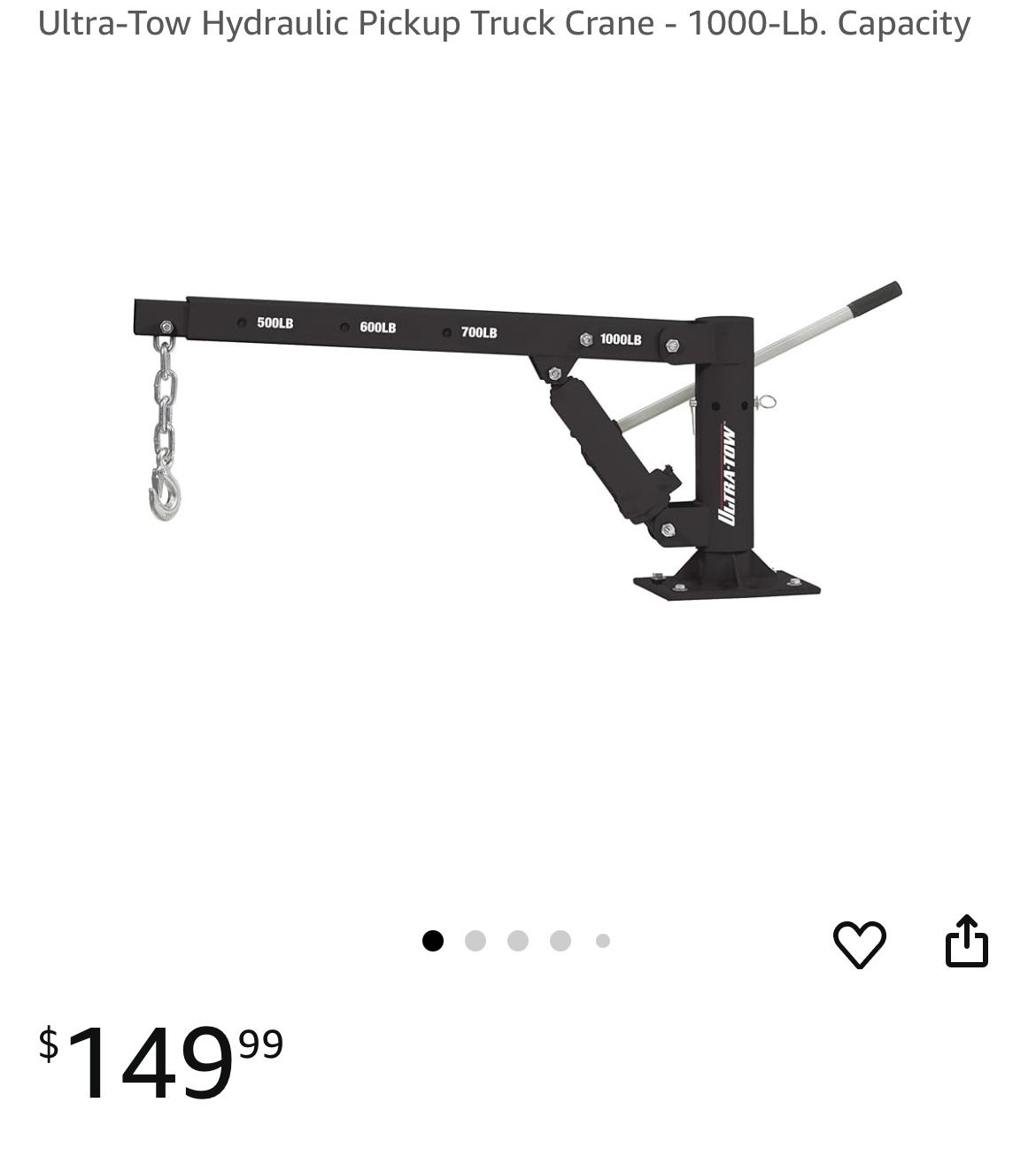 Ultra Tow Hydraulic Pickup Truck Crane (1,000 lb. Capacity)