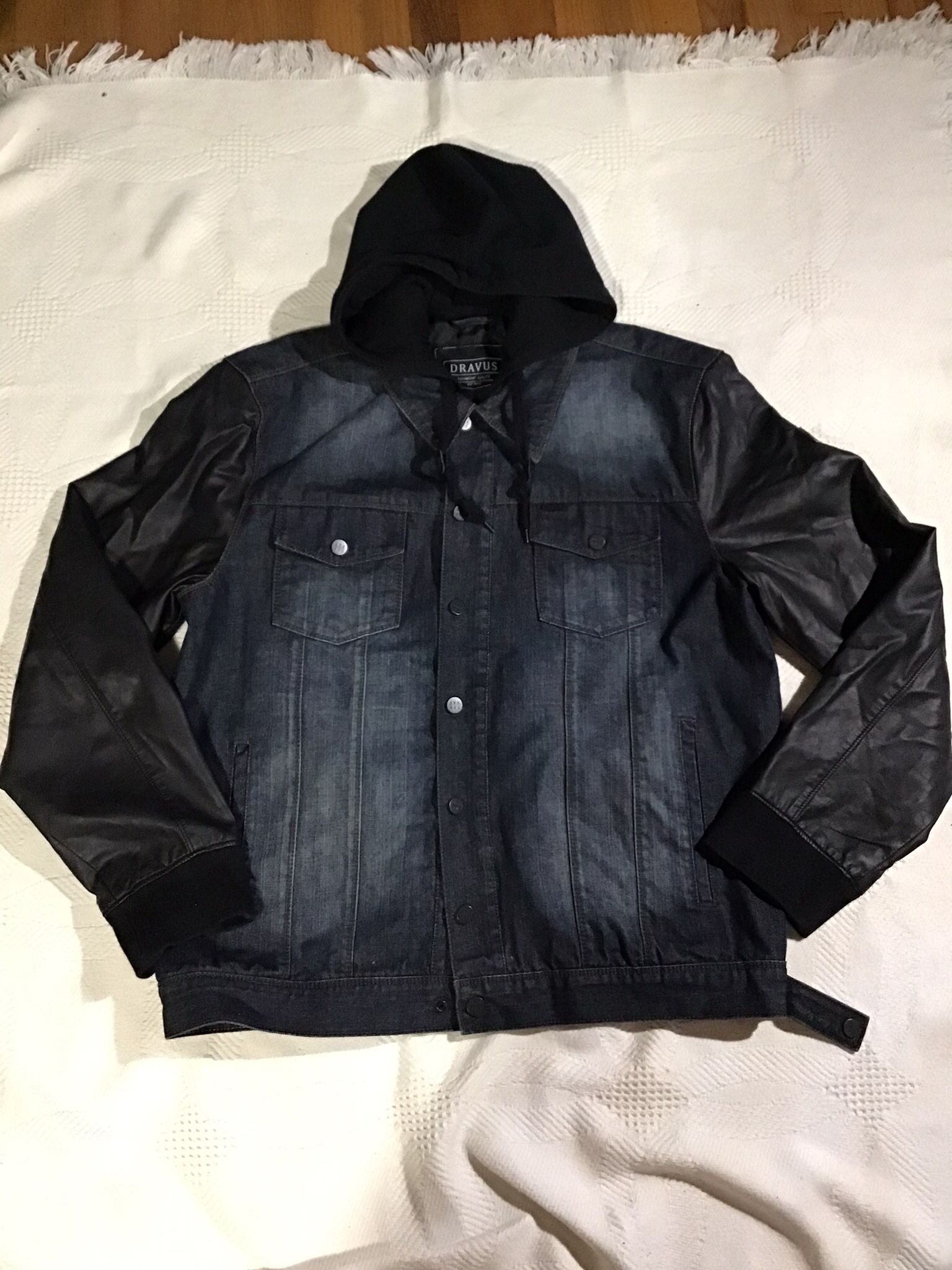 Dravus Mens Jeans Jacket W Hoodie Size X-Large Execellet Condition