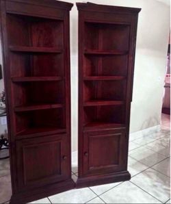 Pair Of Corner Bookshelves 23.5”Lx16”Wx73”H
