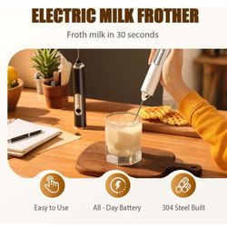 Rechargeable Milk Frother Handheld, 2025 New Coffee Frother Wand with 2 Detachable Stainless Steel Whisks, 3 Speed Handheld Drink Mixer Electric Whisk