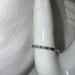 Vintage Sterling Baguette & Multi Gemstone Eternity Band, size 8 