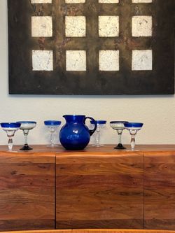 Cobalt Blue Margarita Glass Set with Pitcher