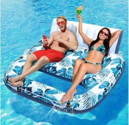 Pool Floats Adult 1-2-3 Person Inflatable Lounger, Extra Large Tanning Recliner Floaty Chair Raft with Backrest, Footrest, Cup Holder for Pool, Lake, 