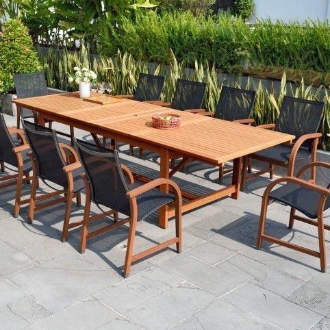 BRAND NEW FREE SHIPPING Rectangular Extendable Outdoor & Furniture 11 Piece 100% FSC Certified Wood Dining Set