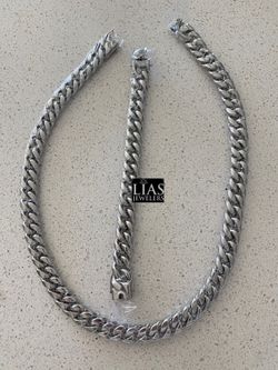 Brand new 18k White Gold Filled Cuban Link Chain And Bracelet Set  