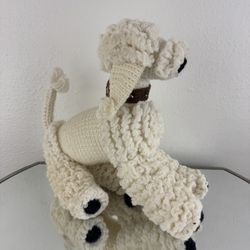 Vintage 1960s Handmade White Crochet Knit Poodle Dog Puppy Plush Stuffed Animal