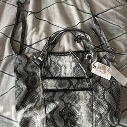 Jessica Simpson Python Black White Zoey Satchel NWT