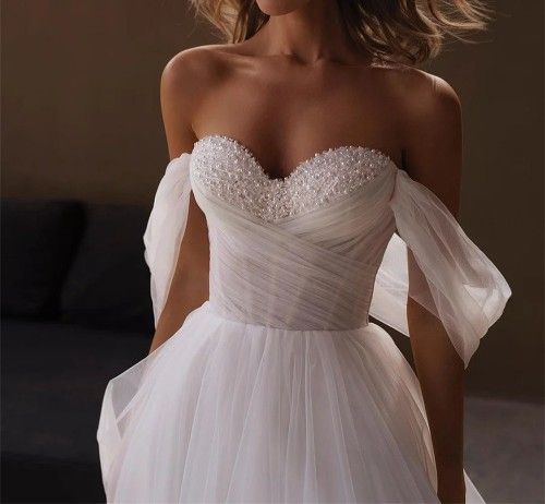 Women's Pearled Bodice Tulle Wedding Gown