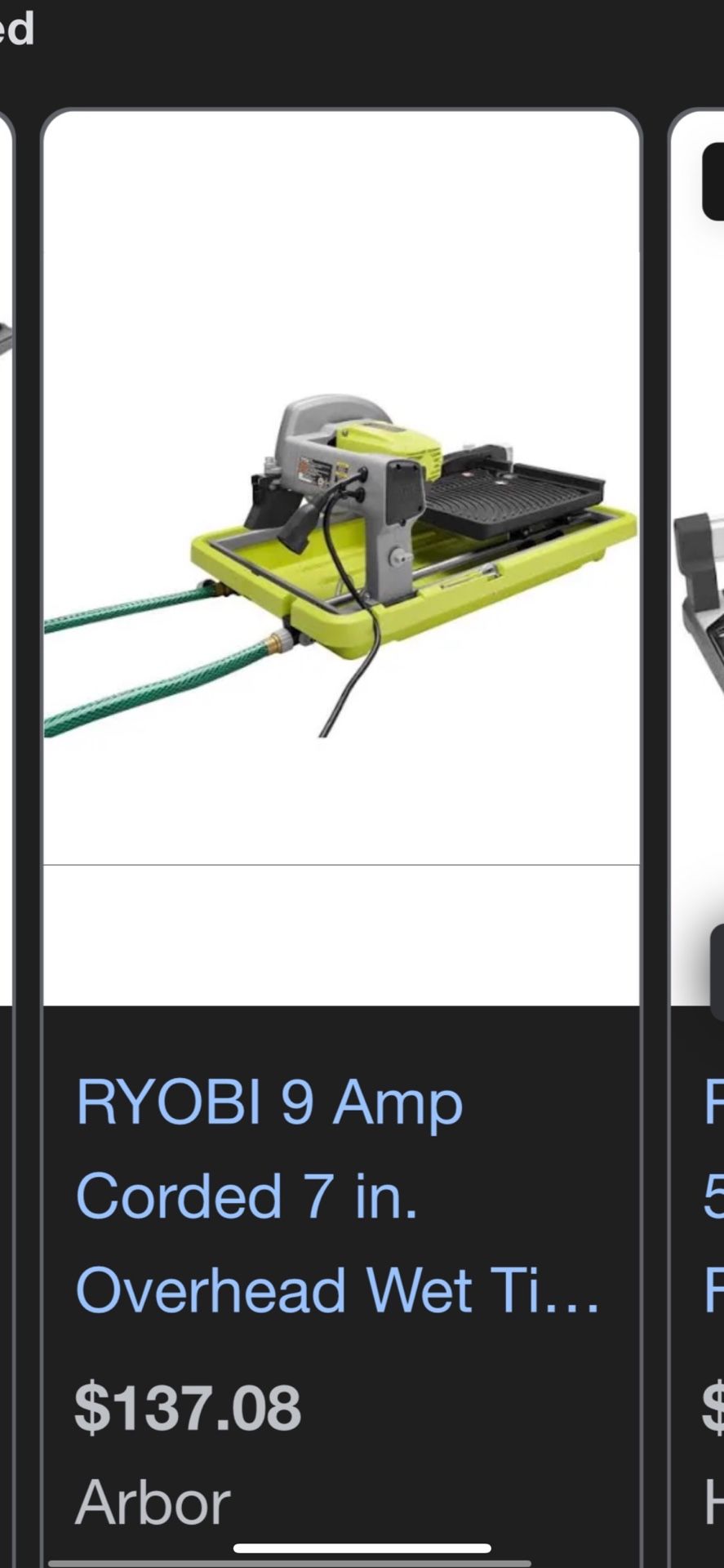 Ryobi 7’ Wet Tile Saw With Stand