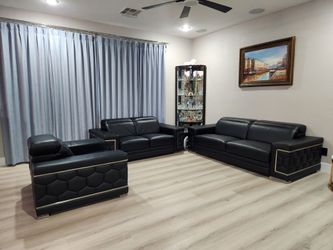 Genuine leather couch set Sofa Loveseat Chair with silver accents