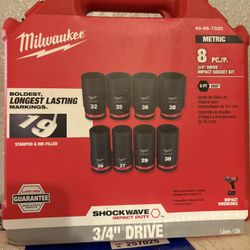 Milwaukee SHOCKWAVE 3/4 in. Drive Metric Deep Well 6 Point Impact Socket Set (8-Piece)