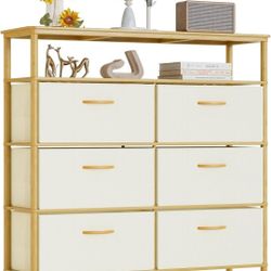 🌿 BRAND NEW 6-Drawer Storage Dresser with Shelf – Bamboo Style Frame
