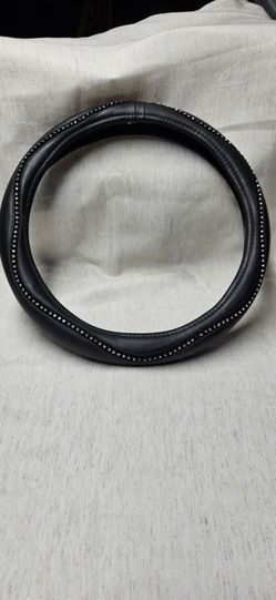 Black faux leather Steering Wheel Cover with Rhinestones