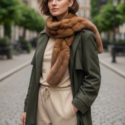 Vintage Brown Mink Fur Collar Stole Scarf Wrap Shawl Neck Warmer With Clips Real