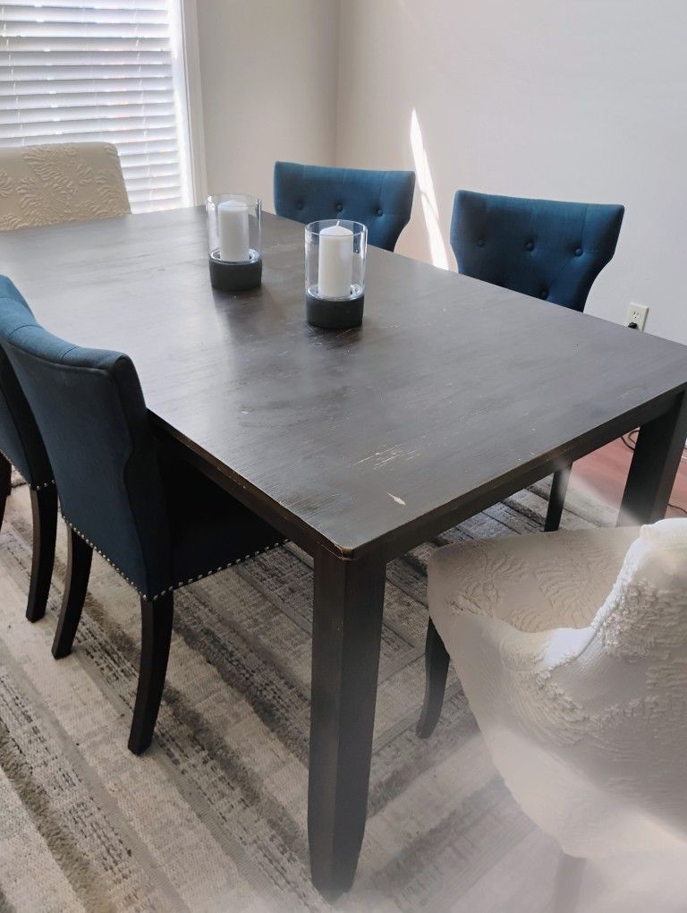 Wood Dining Table, 6 Chairs w/Wooden Legs $150