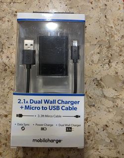 Dual wall charger+micro to USB Cable