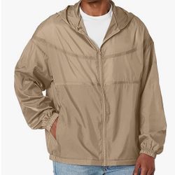 NEW - Bella + Canvas Men's Full Zip Driftwood nylon Taffeta Beige Windbreaker - Medium