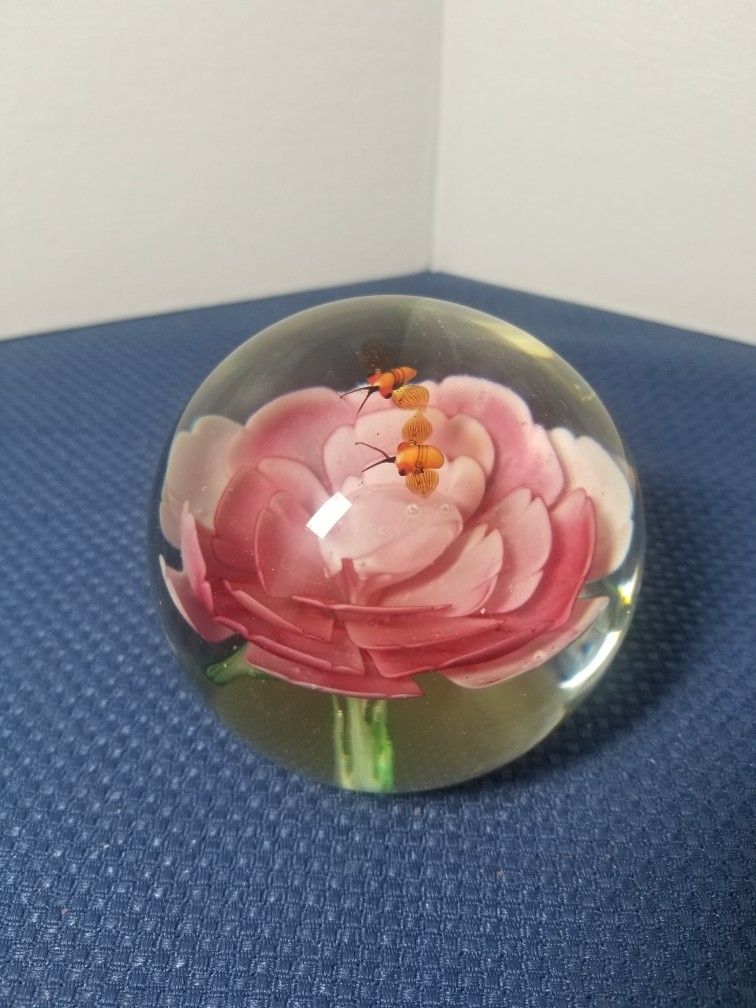 Blown Glass Bee & Flower Paperweight