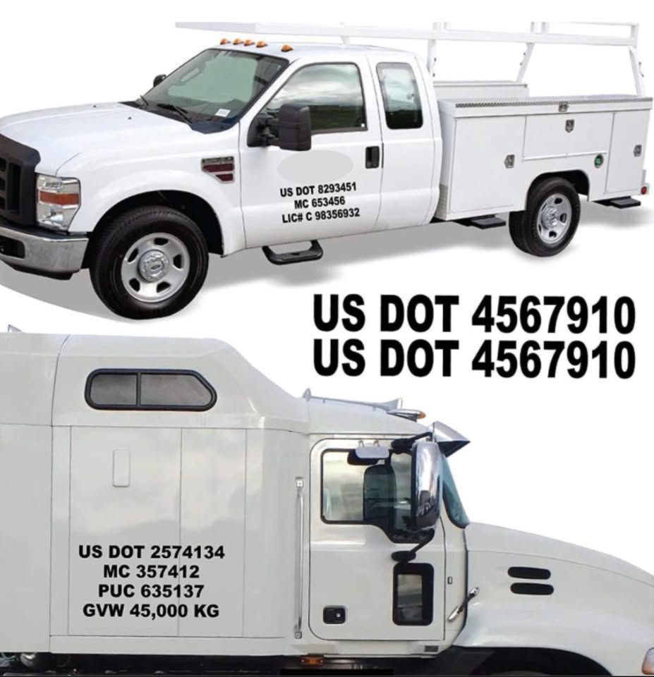 USDOT# and Vehicle Registration Vinyl Decals