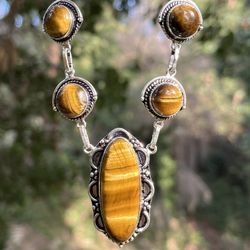 925 Silver Overlay Tigers Eye Necklace 