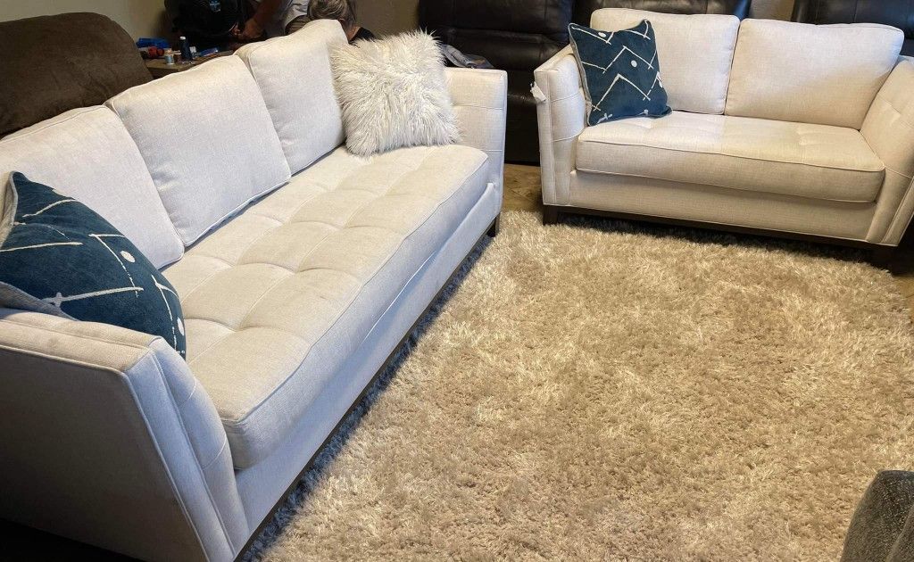 White Fabric Sofa & Loveseat Set