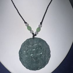 NEW Large Carved Jade Pendant w/Jade Beaded Accents 