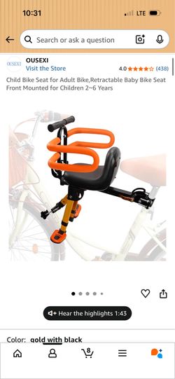 Child Bike Seat for Adult Bike ,Retractable Baby Bike Seat Front Mounted for Children