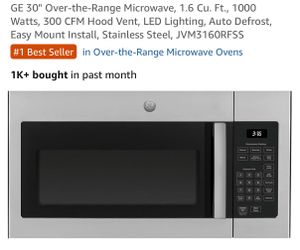 GE 30" Over-the-Range Microwave, 1.6 Cu. Ft., 1000 Watts