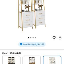 White & Gold 4 Tier Bookshelf- Tall With Woden Shelf 