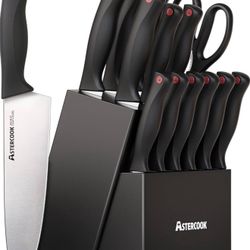 Knife Set, 15 Pieces Kitchen knives Set with Built-in Sharpener