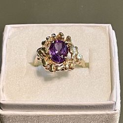 10KT GOLD NUGGET AMETHYST RING VTG