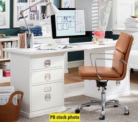 Pottery Barn Bedford 70" Desk — White with Nickel Campaign Hardware