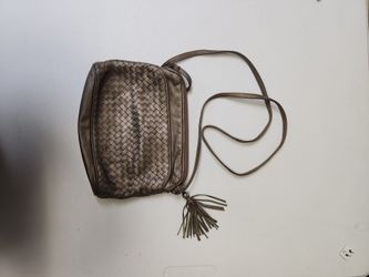 Metallic Woven Leather Crossbody Bag with Tassel