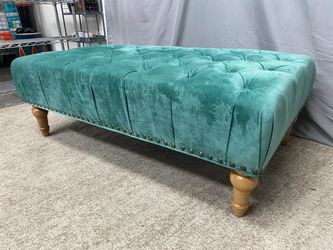 WORLD MARKET Bright Teal Tufted Rectangular Ottoman w/ Nailhead Trim