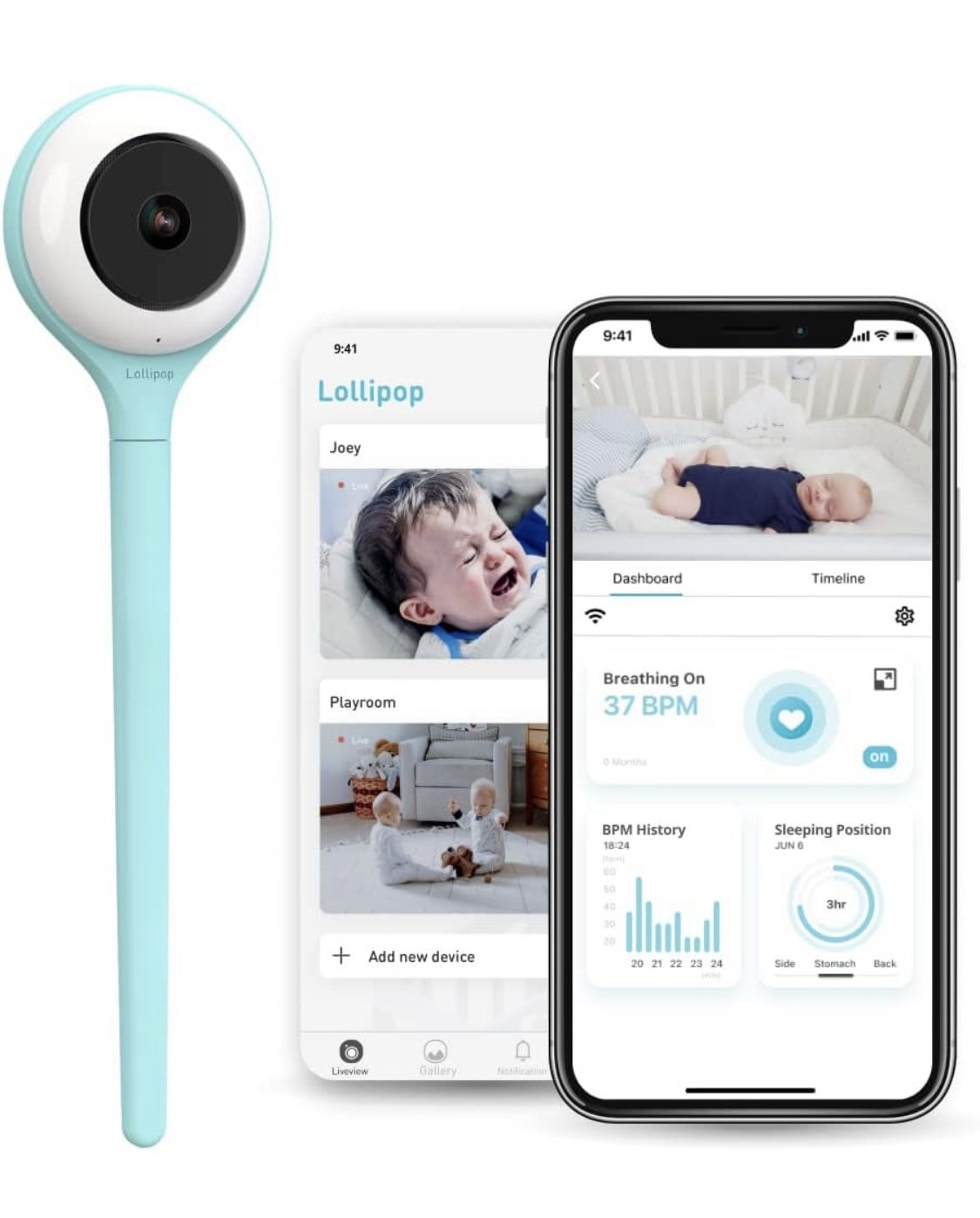 Lollipop Baby Camera with True Crying Detection, Smart Baby Monitor with Camera and Audio with Two Way Talk Back. an Ideal Gift for Baby Shower. Comes
