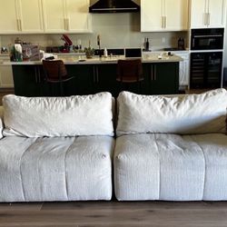 Living Spaces Amallo Ivory White Fabric 108" 2 Piece Sofa | Tufted