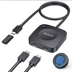 Alxum 2-in-1 USB-C to USB-C Adapter 1:2 Split Desktop Controller Black