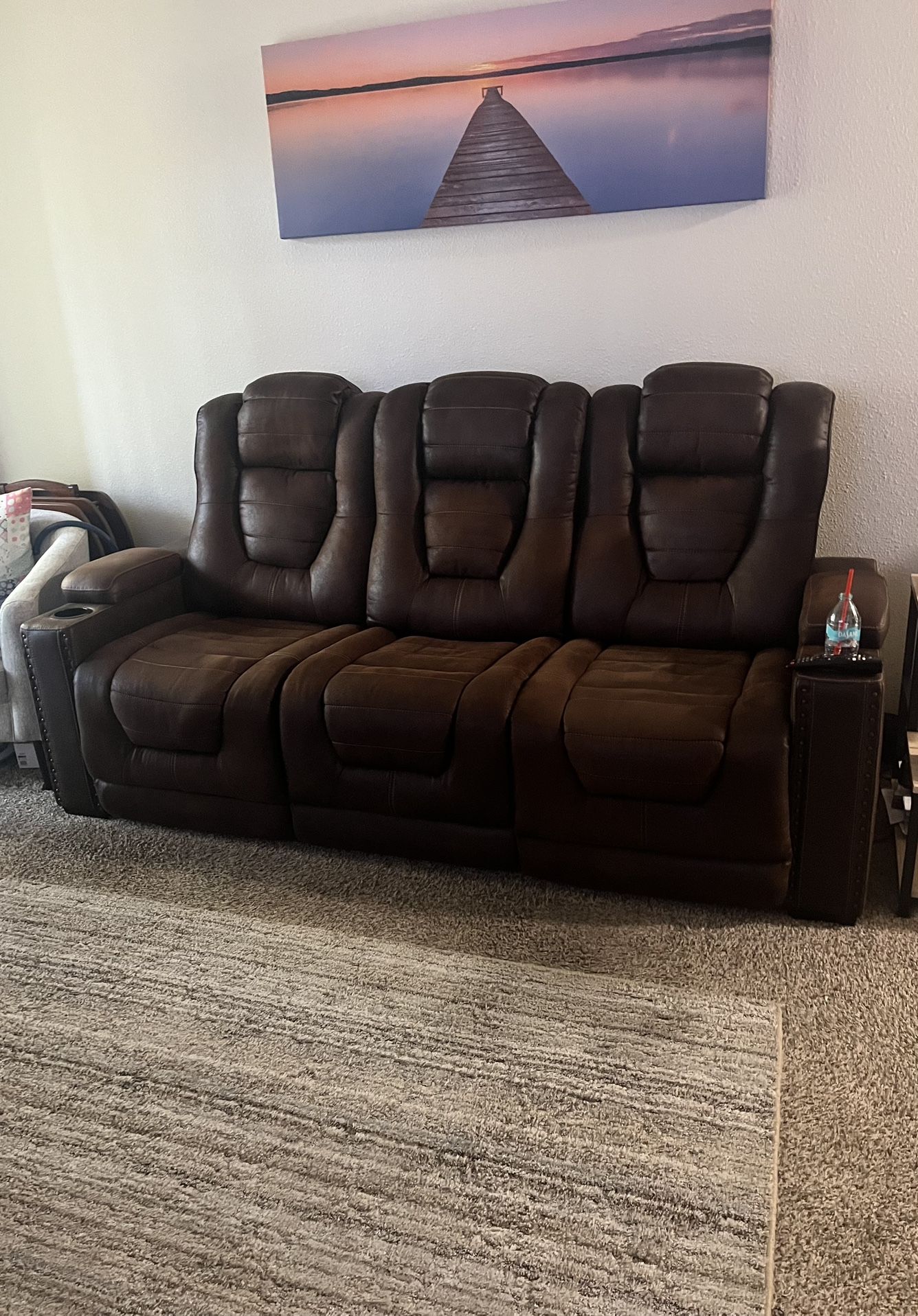 Power Reclining Sofa With Headrest, Cup Holders, USB Ports And More!