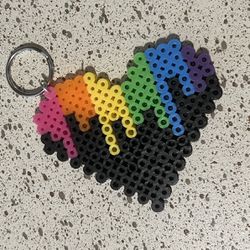 Perler Beads Rainbow Heart Keychain