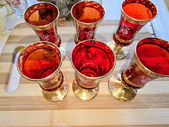 RED GLASS GOLD TRIM. HANUKKAH PASSOVER