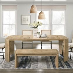Brand New Oak, Black & Beige 6pc Formal Dining Table Set 