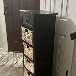 5 Drawer Wooden Storage Cabinet With Basket 