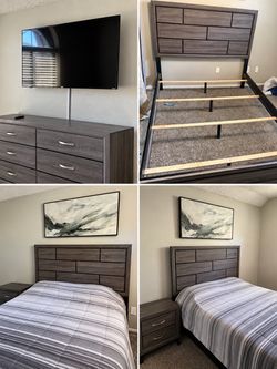 Queen size bed dresser night stand and 50inch Tv